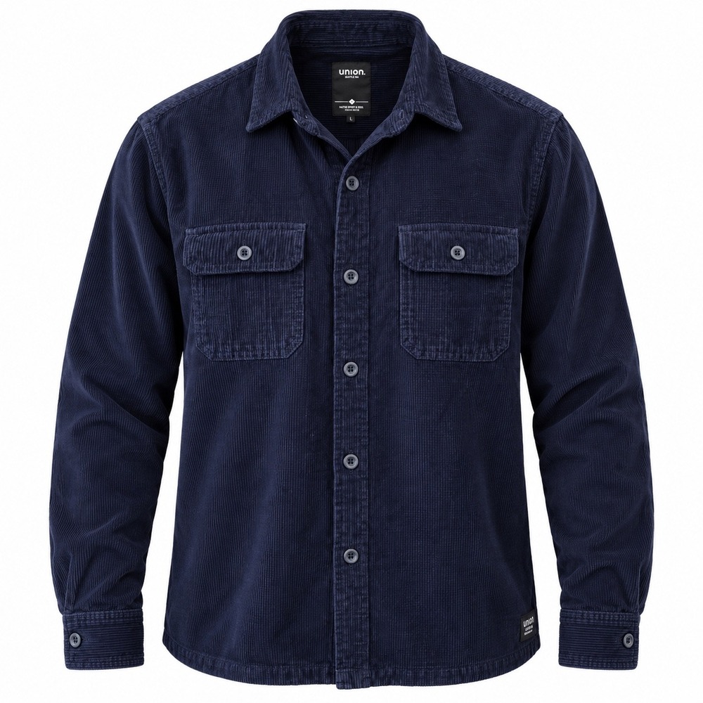 Union Seattle WA Men's Large Navy Blue Corduroy Button Front Overshirt Shacket